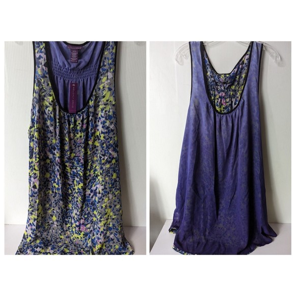 Beverly Drive Womens Reversible Blouse Size 20 22 Floral Top Smocked Neon Purple - Picture 1 of 12